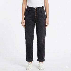 Loft Curvy 90s Straight Jeans Black Button Fly High Rise 31 12 Regular Soft